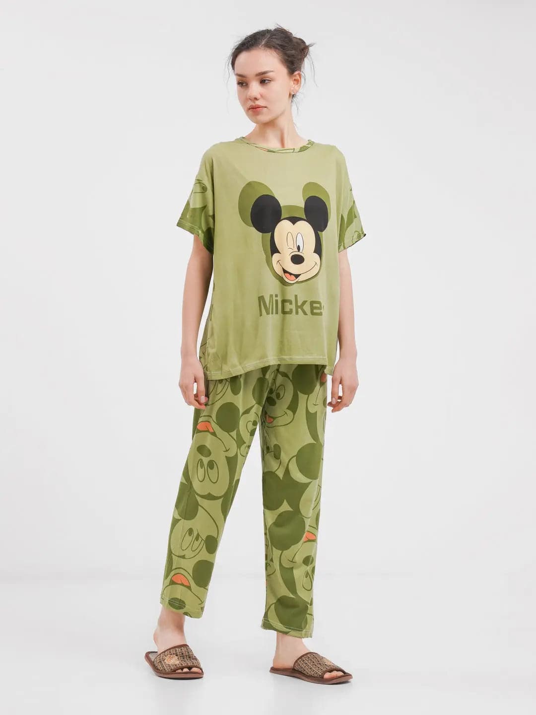 Sajiero Noise Cotton 3 Piece Printed Pajama Suit Olive Green - My Store