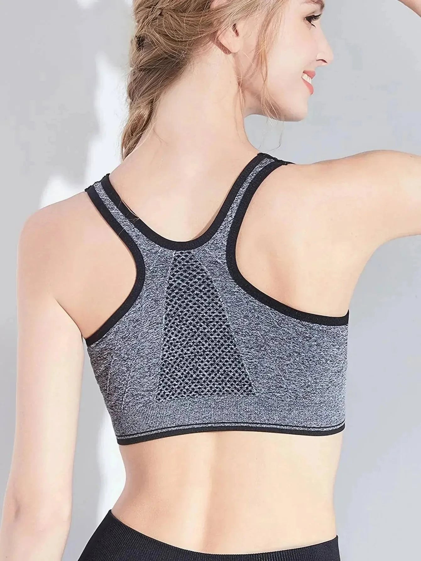 Sajiero Pearl Zipper Pushup Sports Bra - My Store