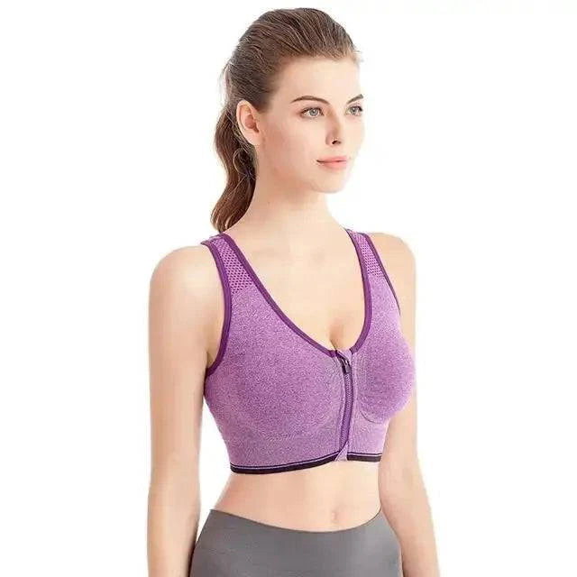 Sajiero Pearl Zipper Pushup Sports Bra - My Store