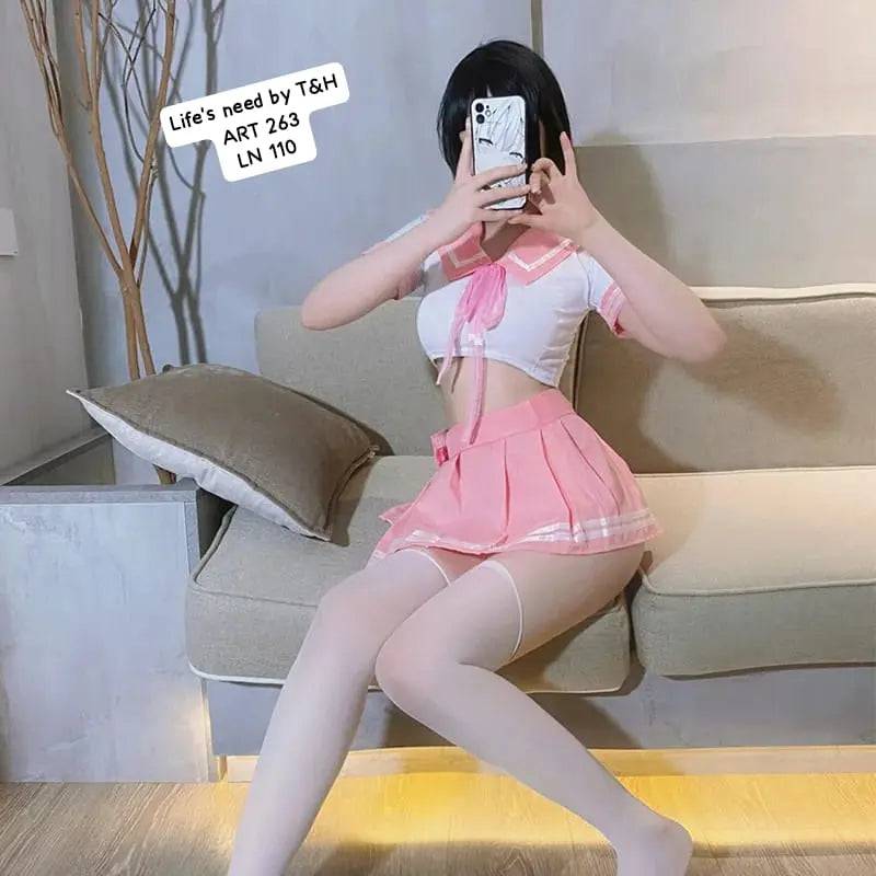Sajiero Pink Mesh Cosplay Costume Set - My Store