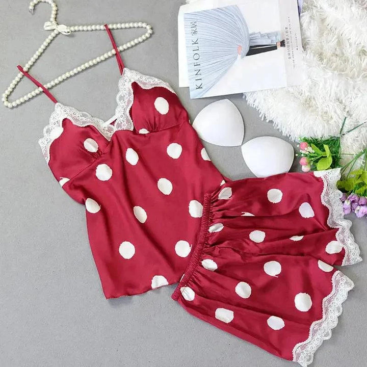 Sajiero Polka Dot - 2pc Silk Inner & Shorts Cami Set - My Store