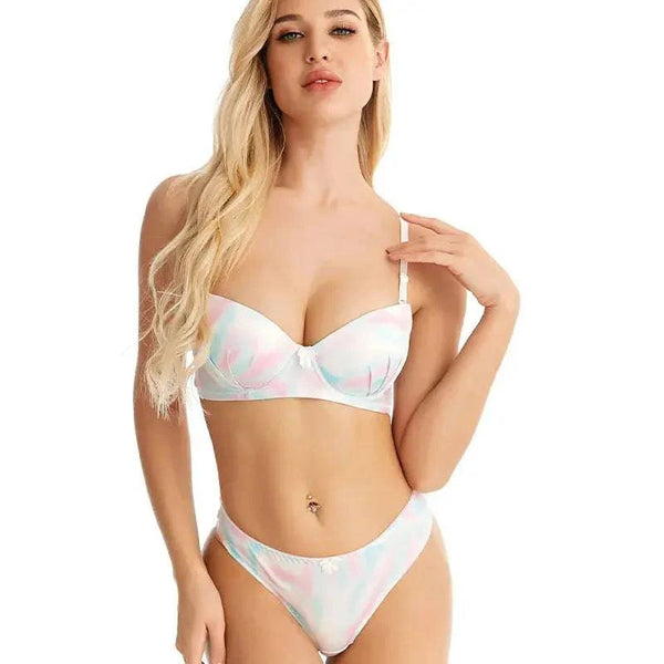 Sajiero Rainbow Moon Print Padded Bra and Panty Set - My Store