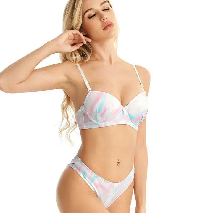 Sajiero Rainbow Moon Print Padded Bra and Panty Set - My Store