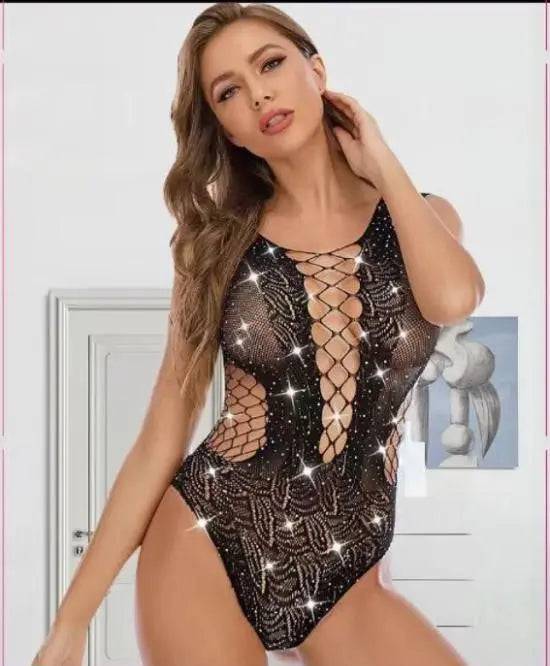 Sajiero Romple Style Front Fish Net Pearl Half Body Black Stocking For Women - My Store