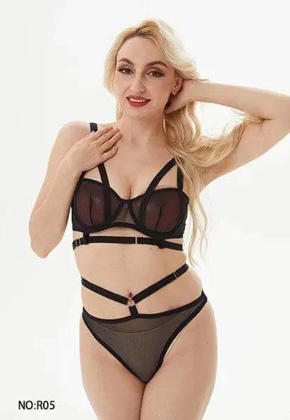 Sajiero Rosie Transparent Mesh Garter Belt Set - My Store