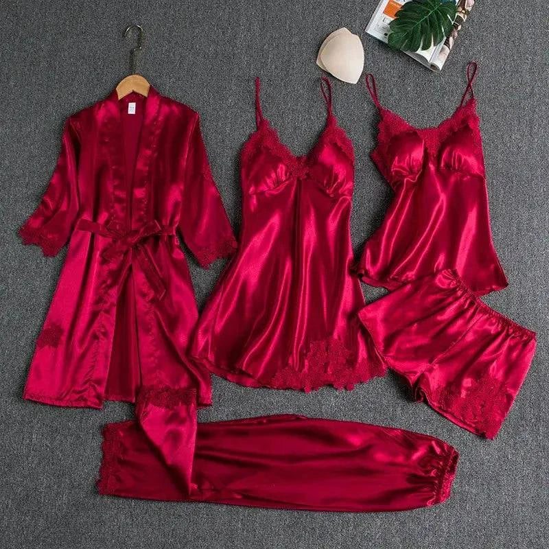 Sajiero Royal Bridal Silk 5pcs Nightgown set - My Store