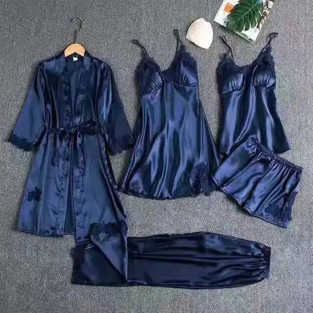 Sajiero Royal Bridal Silk 5pcs Nightgown set - My Store