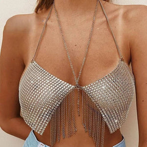 Sajiero Shiny Glitter Diamond Crop Tank - My Store