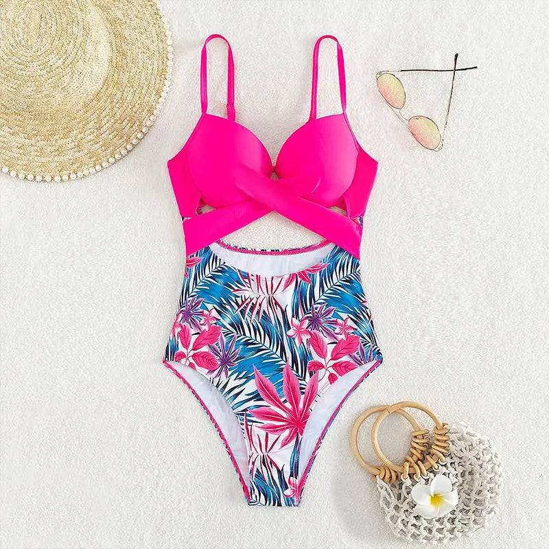 Sajiero Tropical Print Cut Out Push Up Bikini Set - My Store