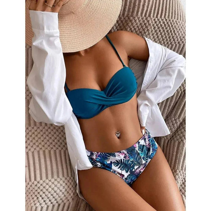 Sajiero Tropical Print Push Up Bikini Set - My Store