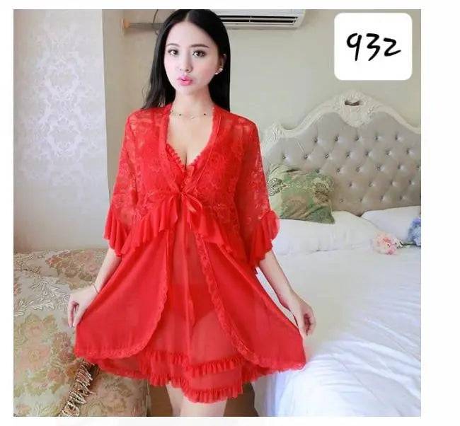 Sajiero Tweet Fancy 3pcs Transparent Nightgown set - My Store