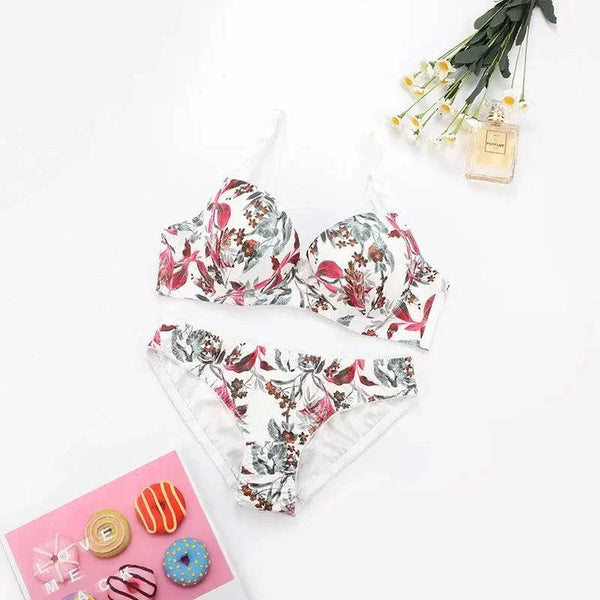 Sajiero Whisper Floral Padded Bra and Panty Set - My Store