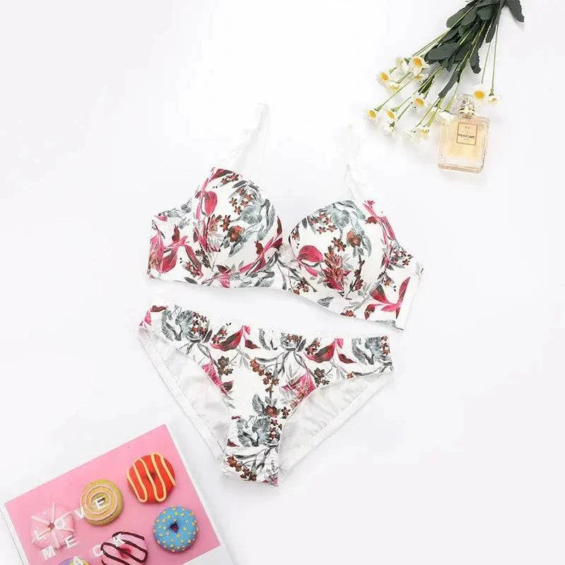 Sajiero Whisper Floral Padded Bra and Panty Set - My Store