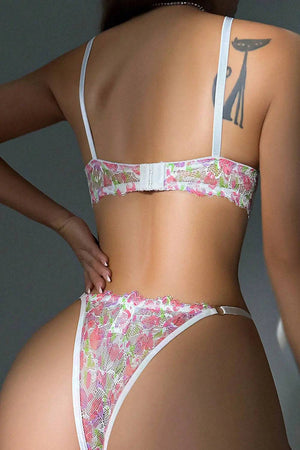 Sajiero White Floral Non Padded Bra and Panty Set - My Store