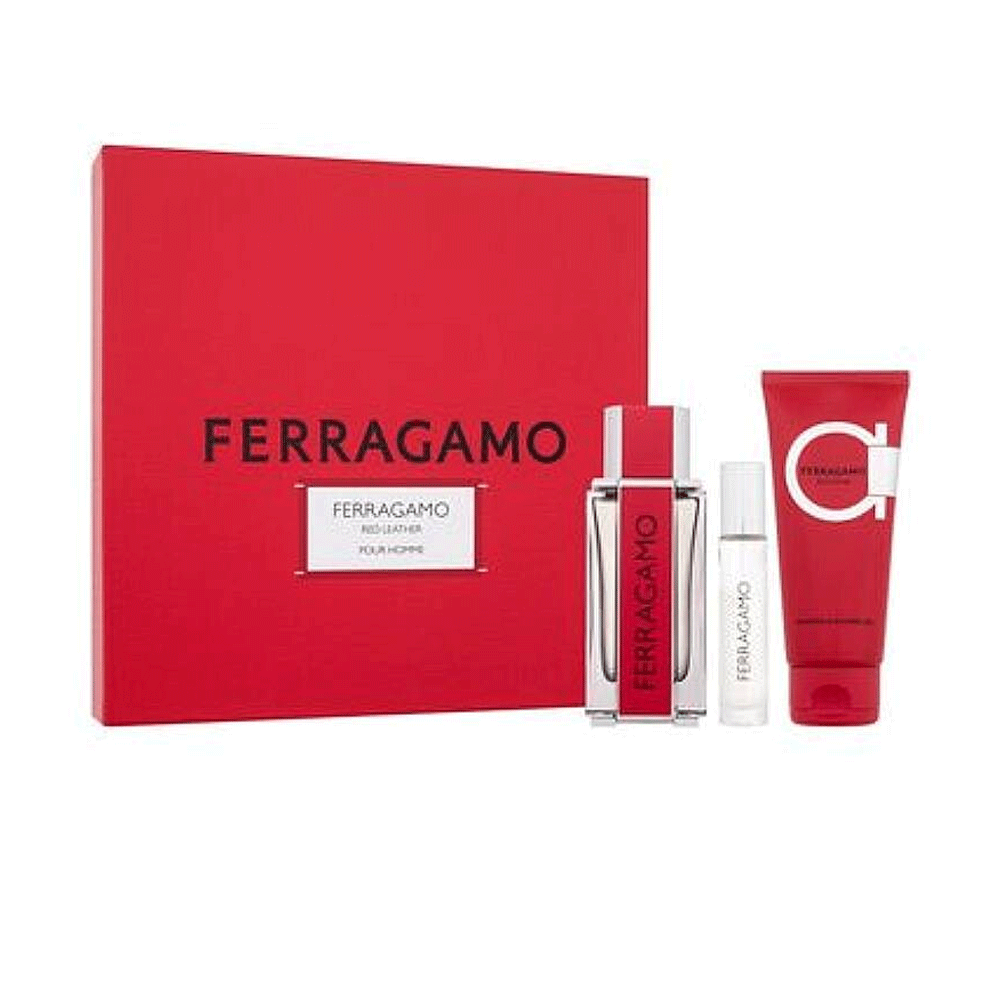 Salvatore Ferragamo Men's Red Leather Gift Set