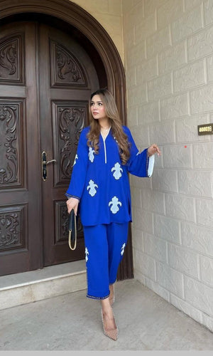 Manahils Stitched Blue Embroidered Two Pc
