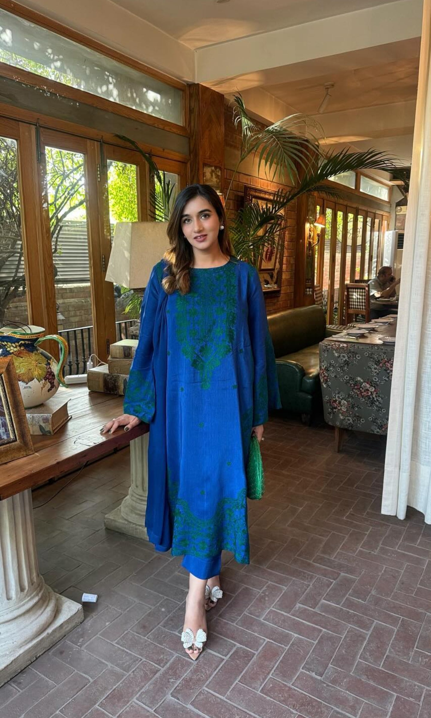 Manahils Stitched Green Embroidered Raw Silk