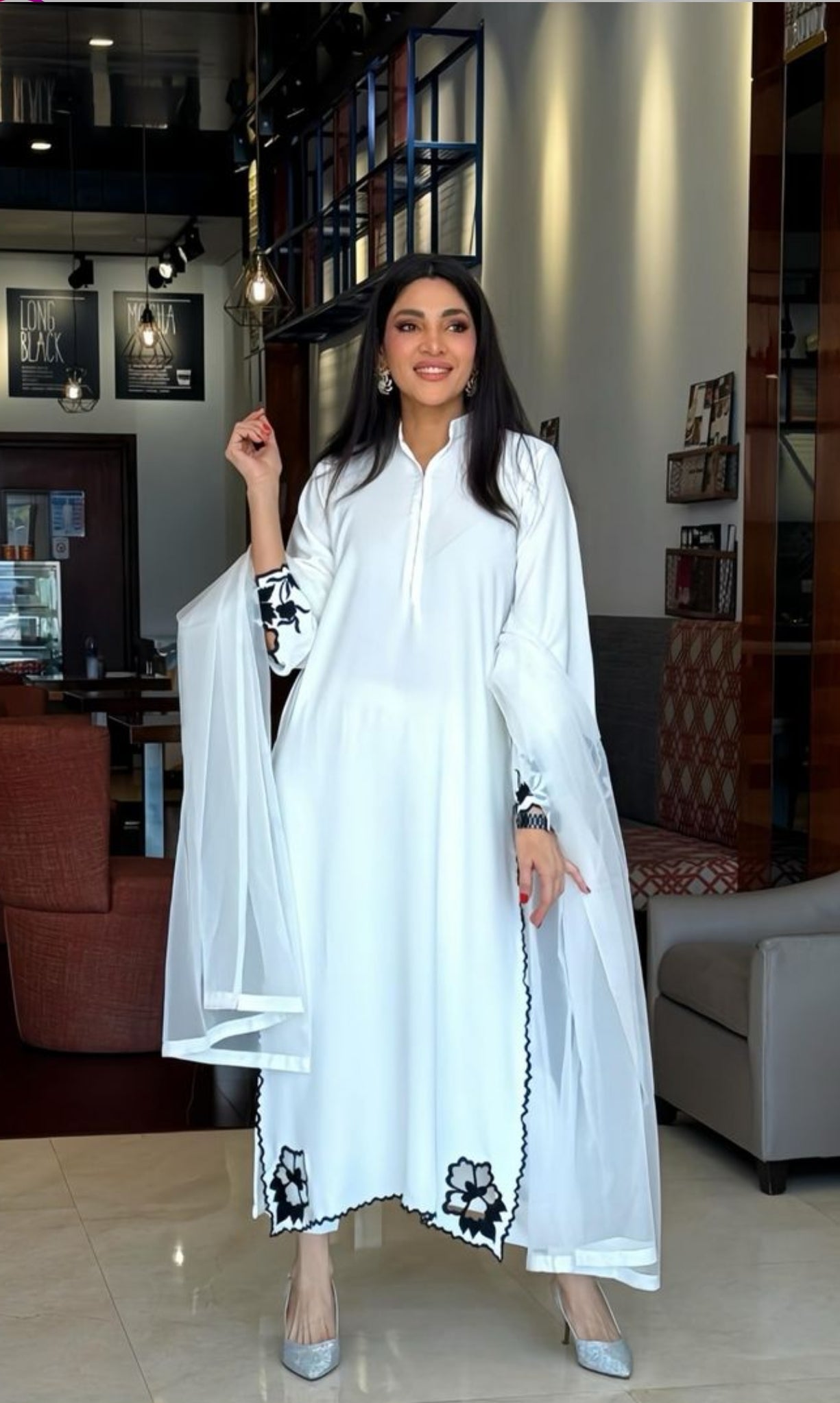 Manahils Stitched White Premium Scallop