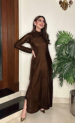 Manahils Stitched Velvet Tunic Shirt (Pay Now)