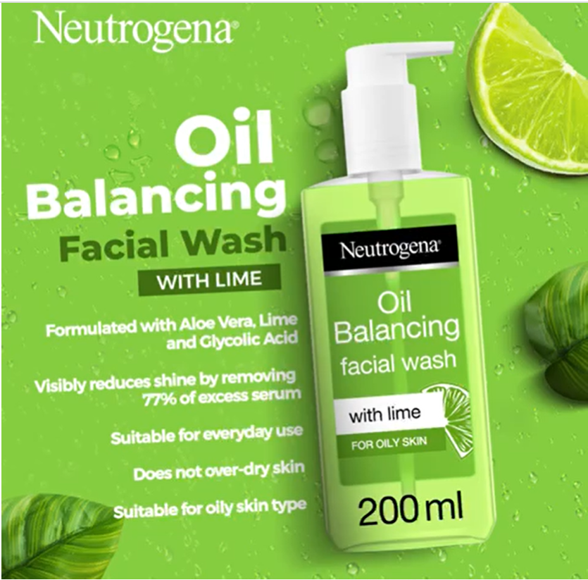 Bundle - Neutrogena Facial Wash Oil Balancing With Lime & Aloe Vera Pump 200Ml + Neutrogena Hydro Boost Gel-Cream Moisturiser 50Ml