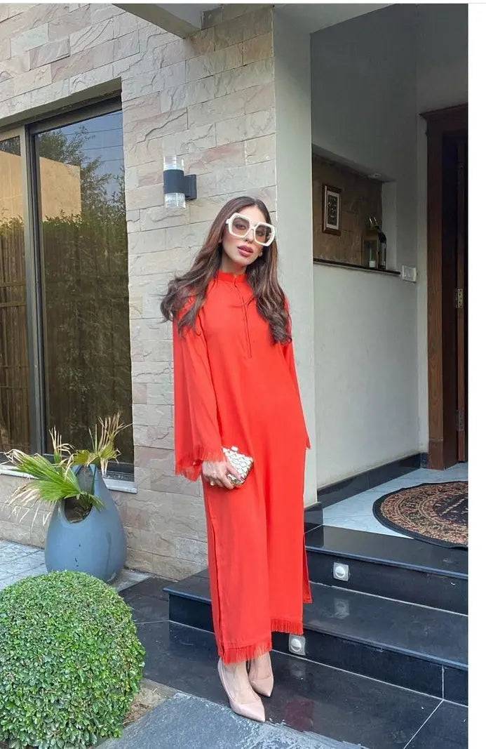 Manahils Stitched Threaded Love Orange