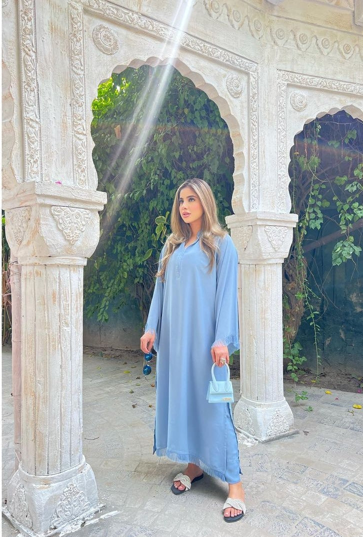 Manahils Stitched Threaded Love Ice Blue