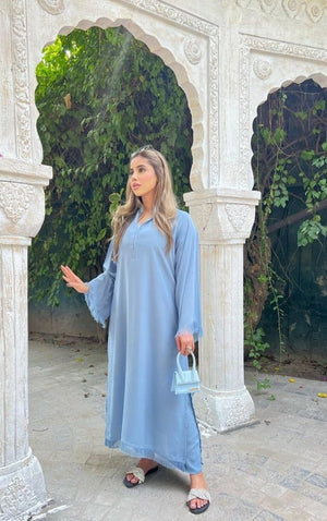 Manahils Stitched Threaded Love Ice Blue