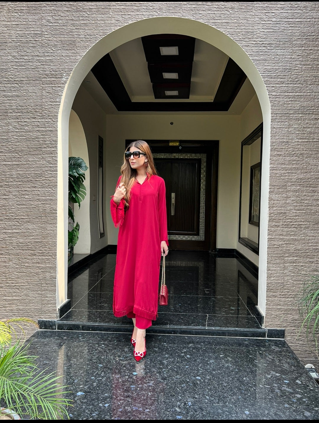 Manahils Stitched Threaded Love Blood Red