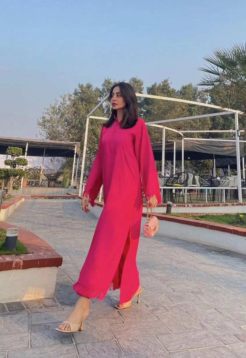 Manahils Stitched Threaded Love Pink