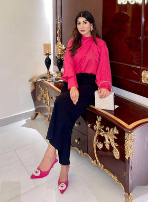 Manahils Stitched Knot Top Pink