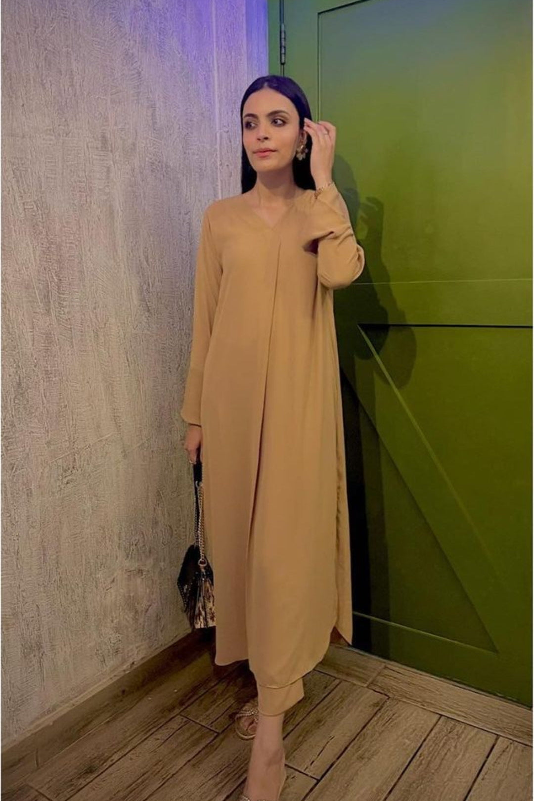 Manahils Stitched Co Ords V Neck Pleated Two Pc