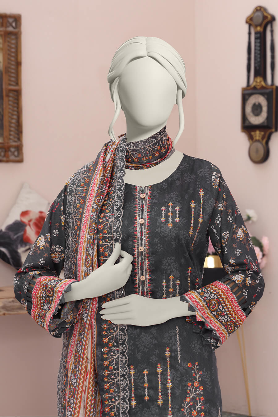 Almeerah Unstitched 3 Piece Emb Cutwork Lawn Vol-04 Collection'2025-Shadow Grey Luxe