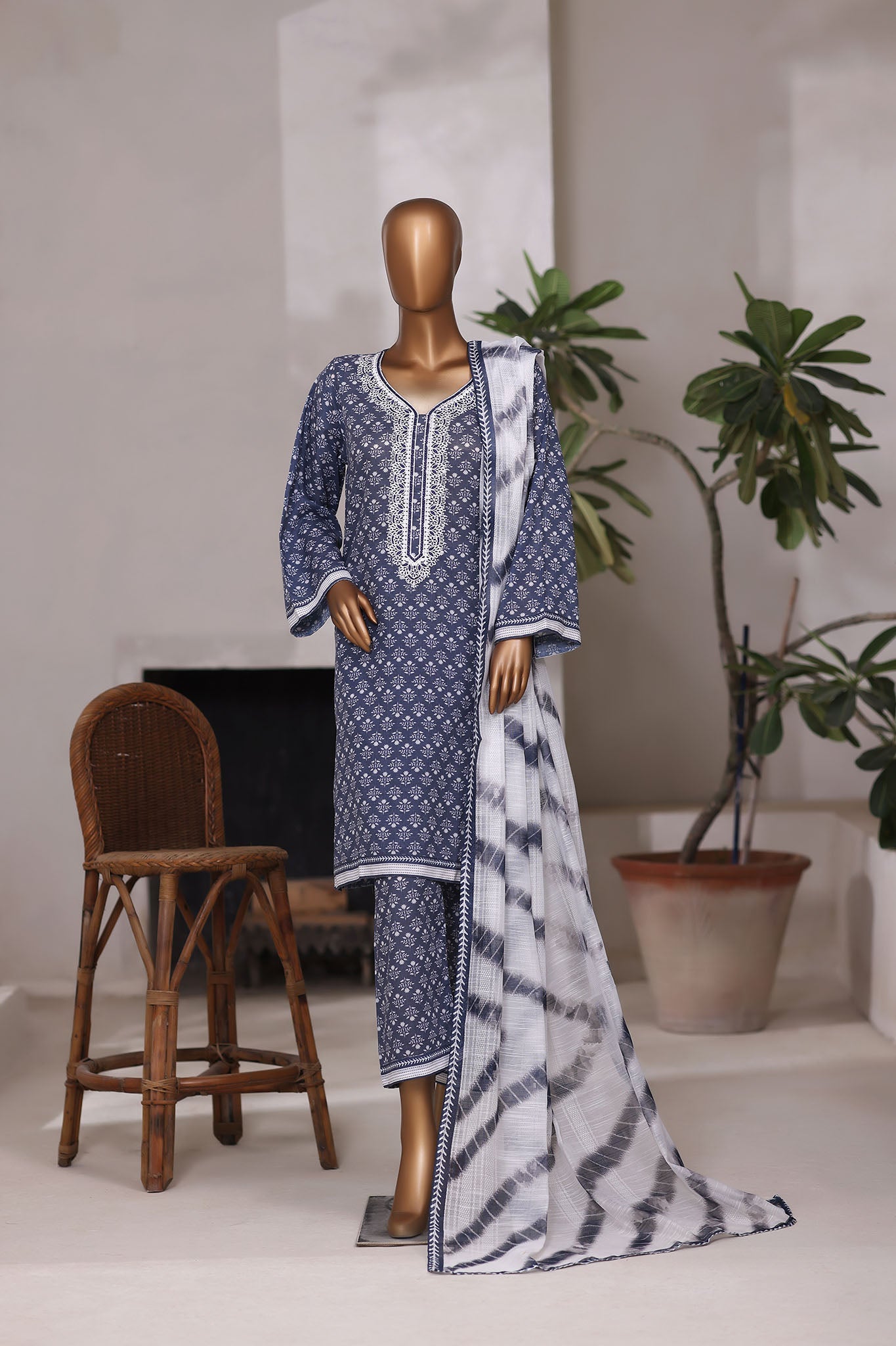 Khombi Stitched 3 Piece Casual Pret Cotton Suit-Shibori