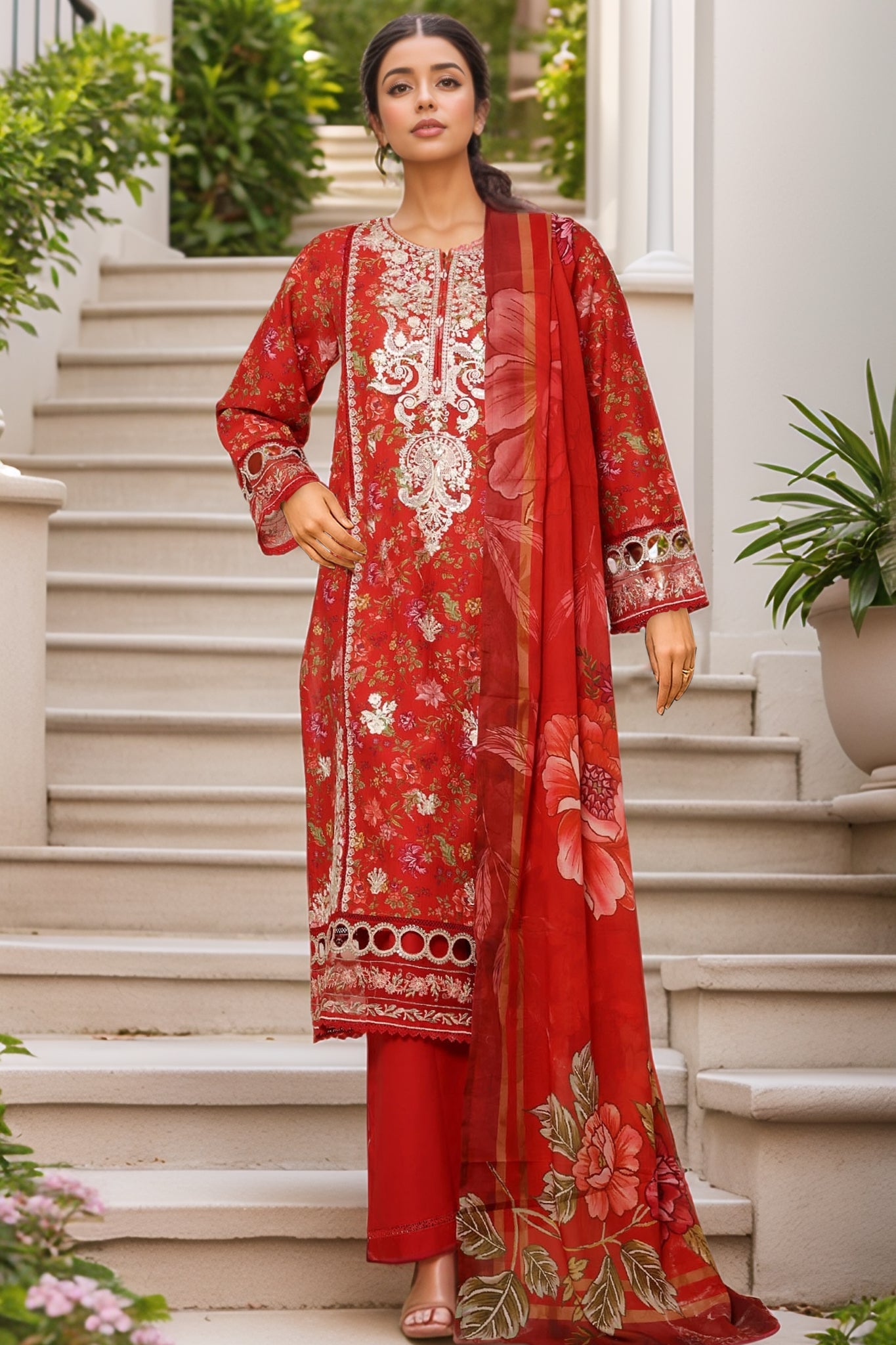 Signature By Sada Bahar Stitched 3 Piece Festive Emb Lawn Vol-02 Collection'2025-PD-198-RED