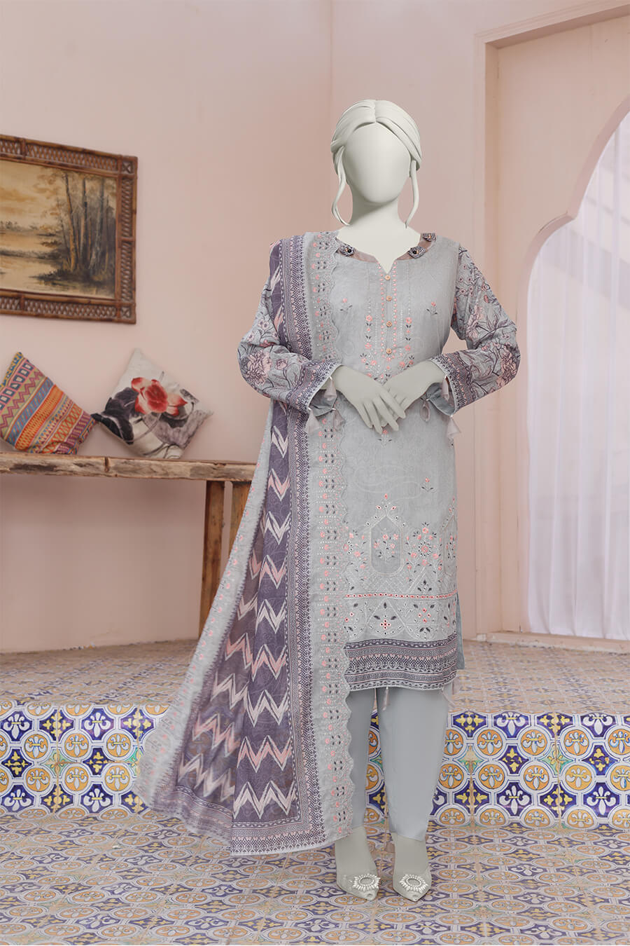 Almeerah Unstitched 3 Piece Emb Cutwork Lawn Vol-04 Collection'2025-Smoke Grey Drape
