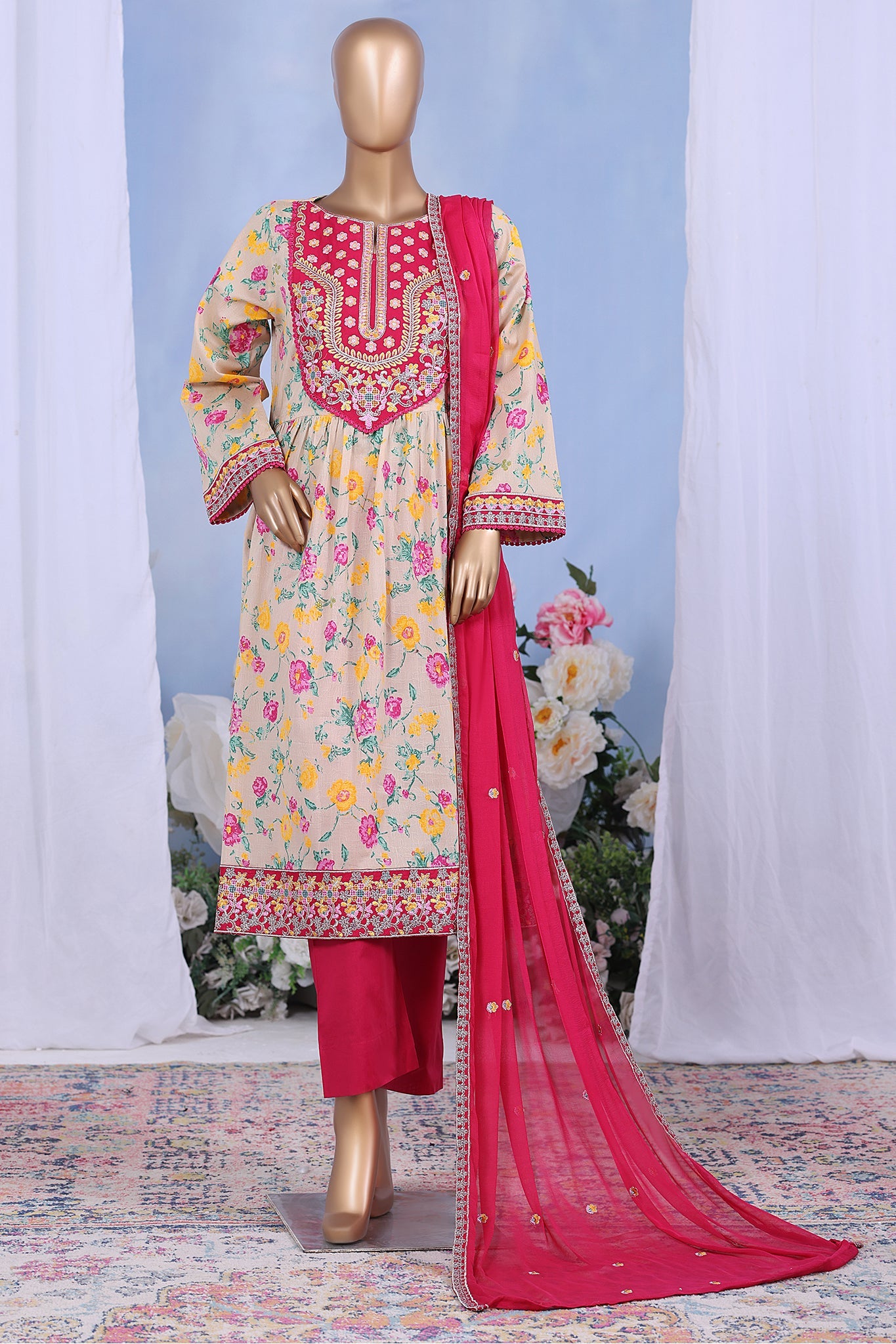 Khombi Stitched 3 Piece Casual Pret Cotton Suit-Sona