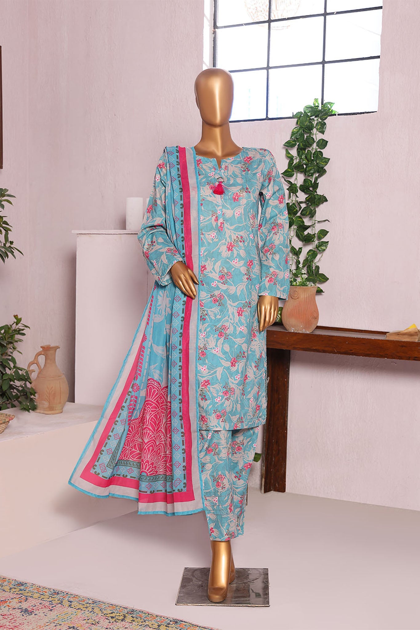 Sumi Stitched 3 Piece Cambric Vol-02 Suit-CPI-11-TEAL BLUE