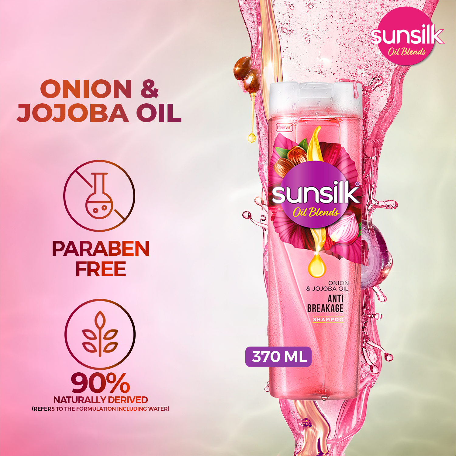 Sunsilk - Oil Blends Onion & Jojoba Oil Shampoo - 380Ml