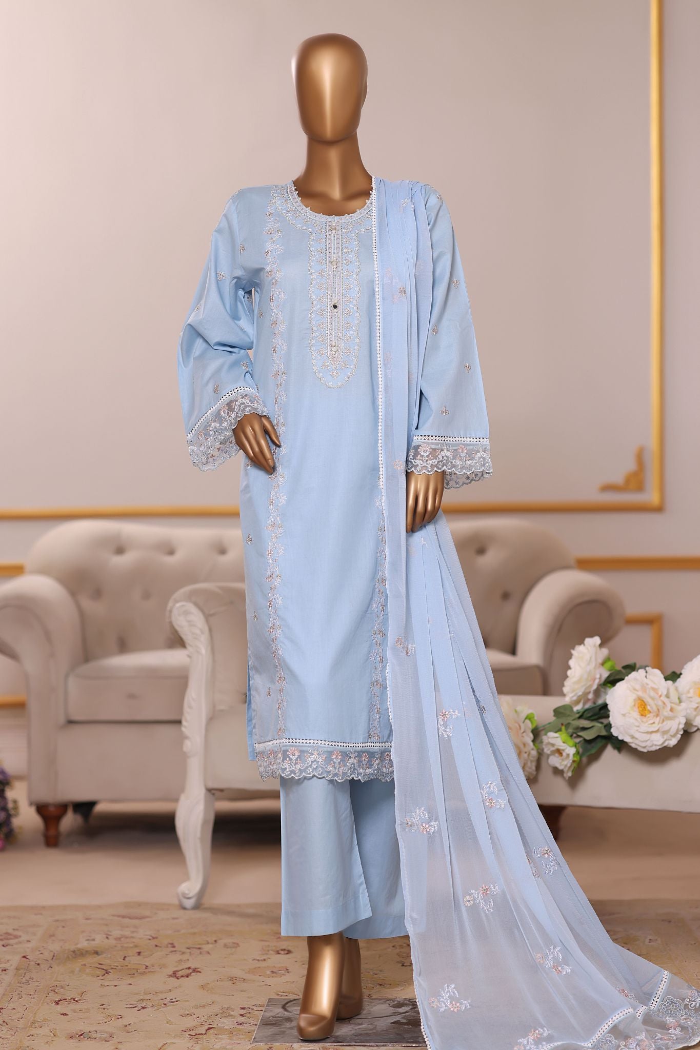 Khombi Stitched 3 Piece Casual Pret Cotton Suit-Swarovski-OW-02 IB