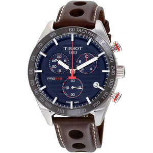 Tissot T-Sport PRS 516 Brown Leather Strap Blue Dial Chronograph Quartz Watch for Men's - T100.417.16.041.00