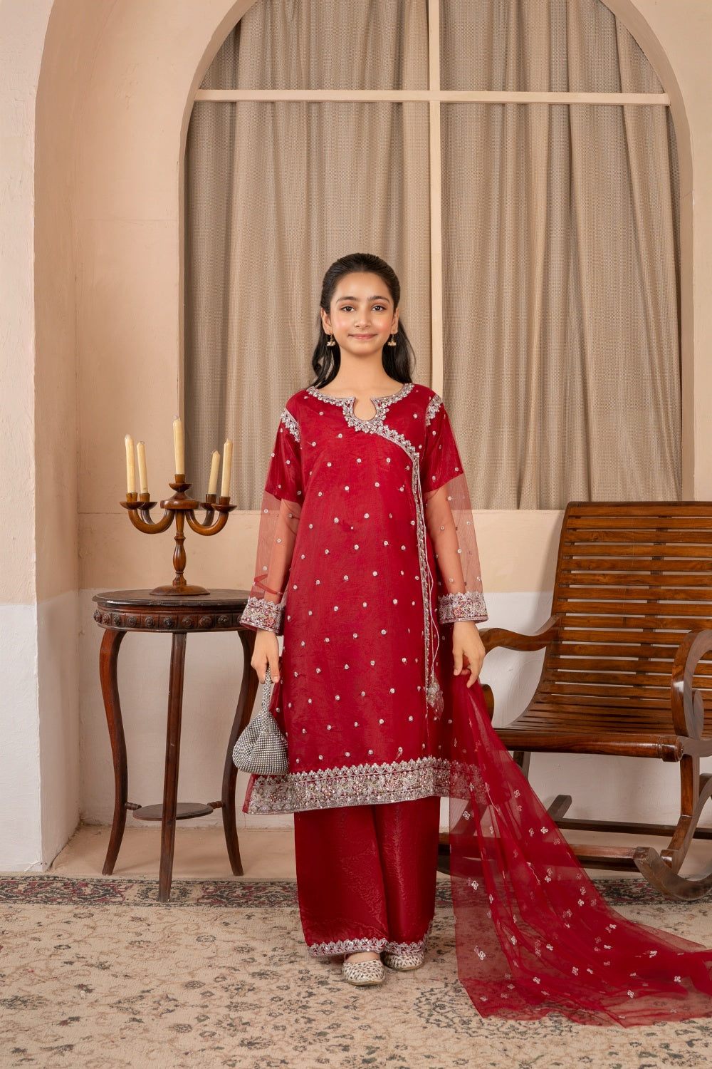 Khayat Stitched Festive Kids Suit-Maroon Angrakha