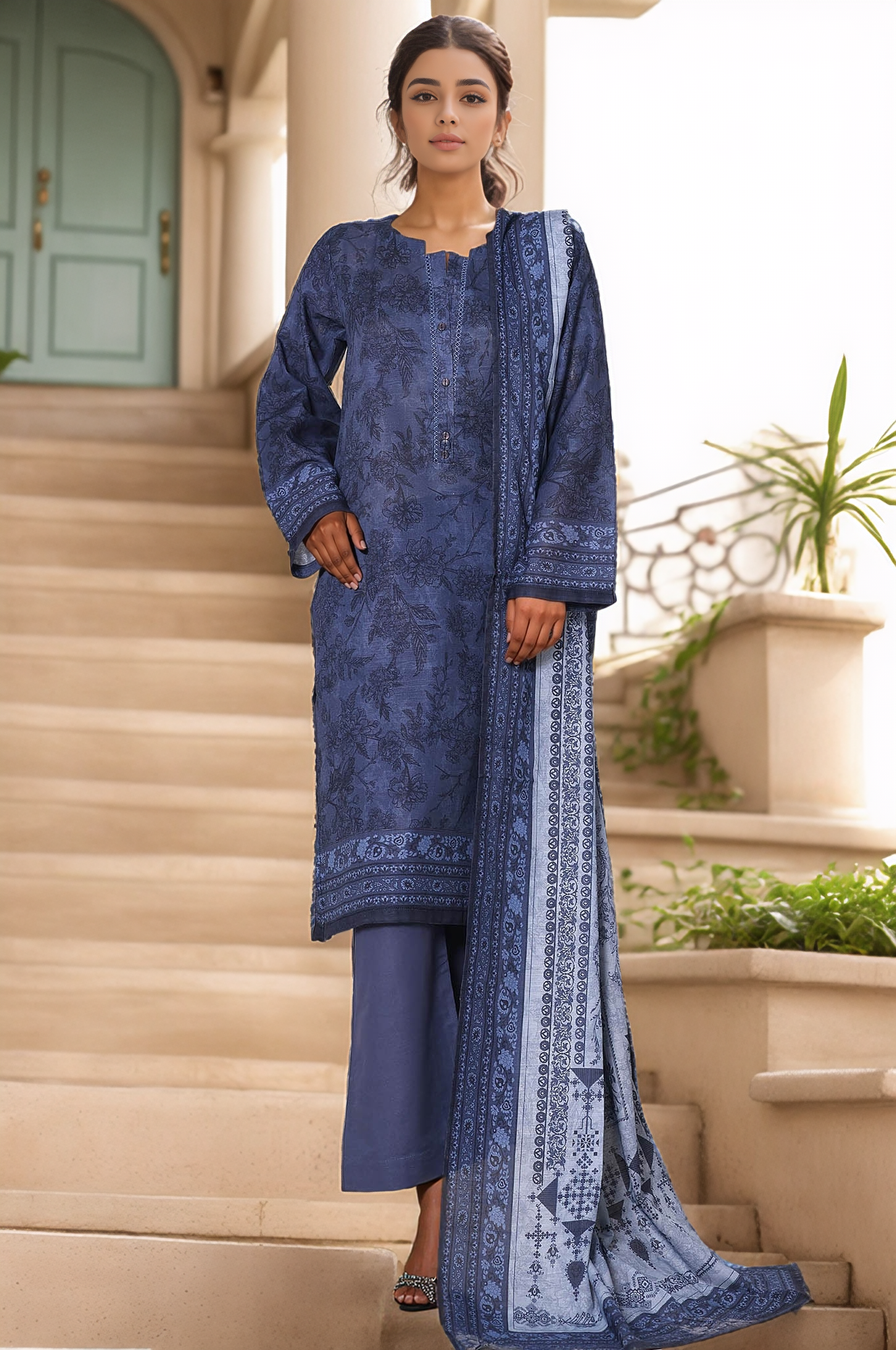 Sada Bahar Stitched 3 Piece Printed Khaddar Vol-02 Collection'2025-KD-PR-6564-Blue