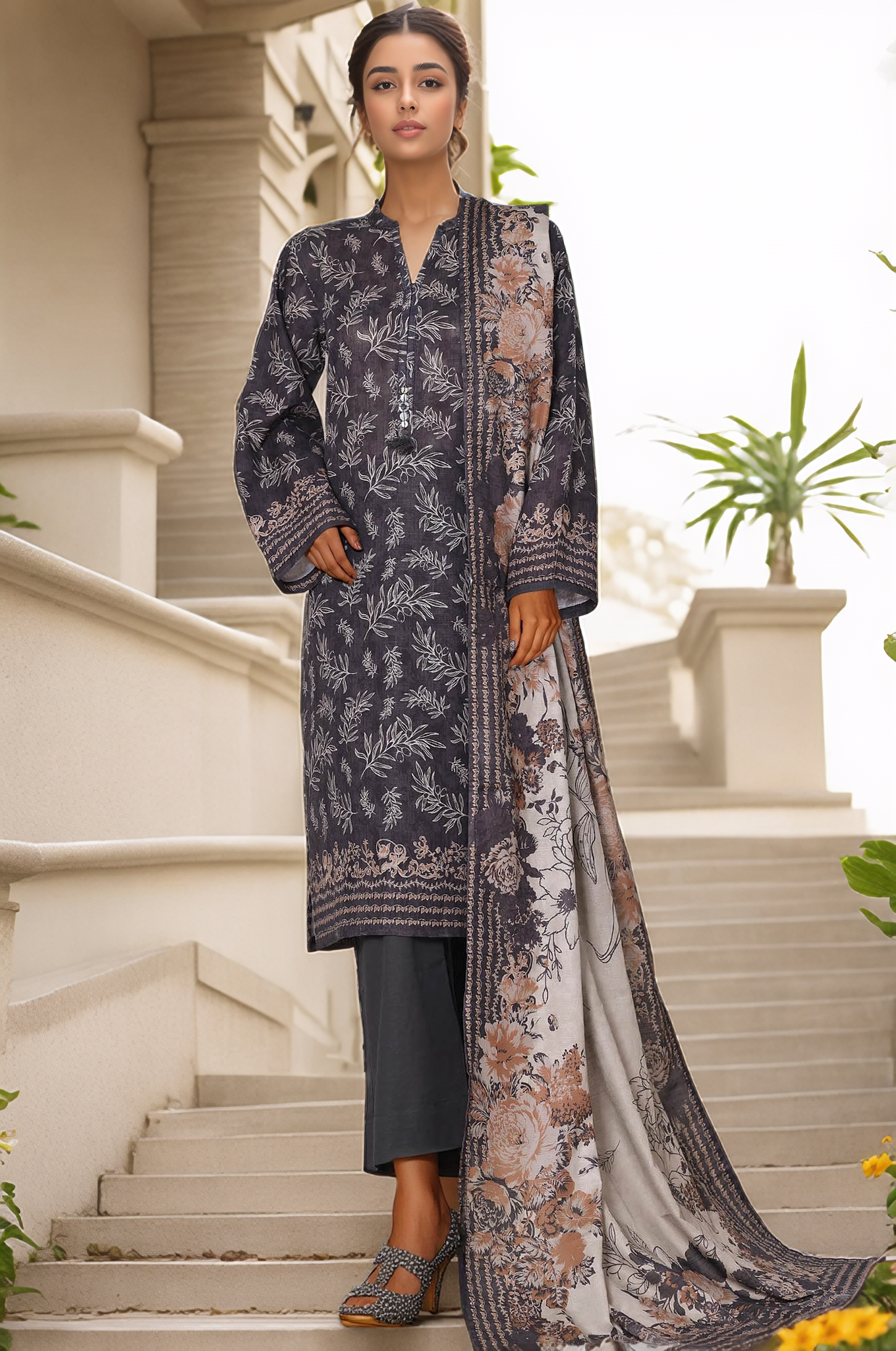 Sada Bahar Stitched 3 Piece Printed Khaddar Vol-02 Collection'2025-KD-PR-6556-Black