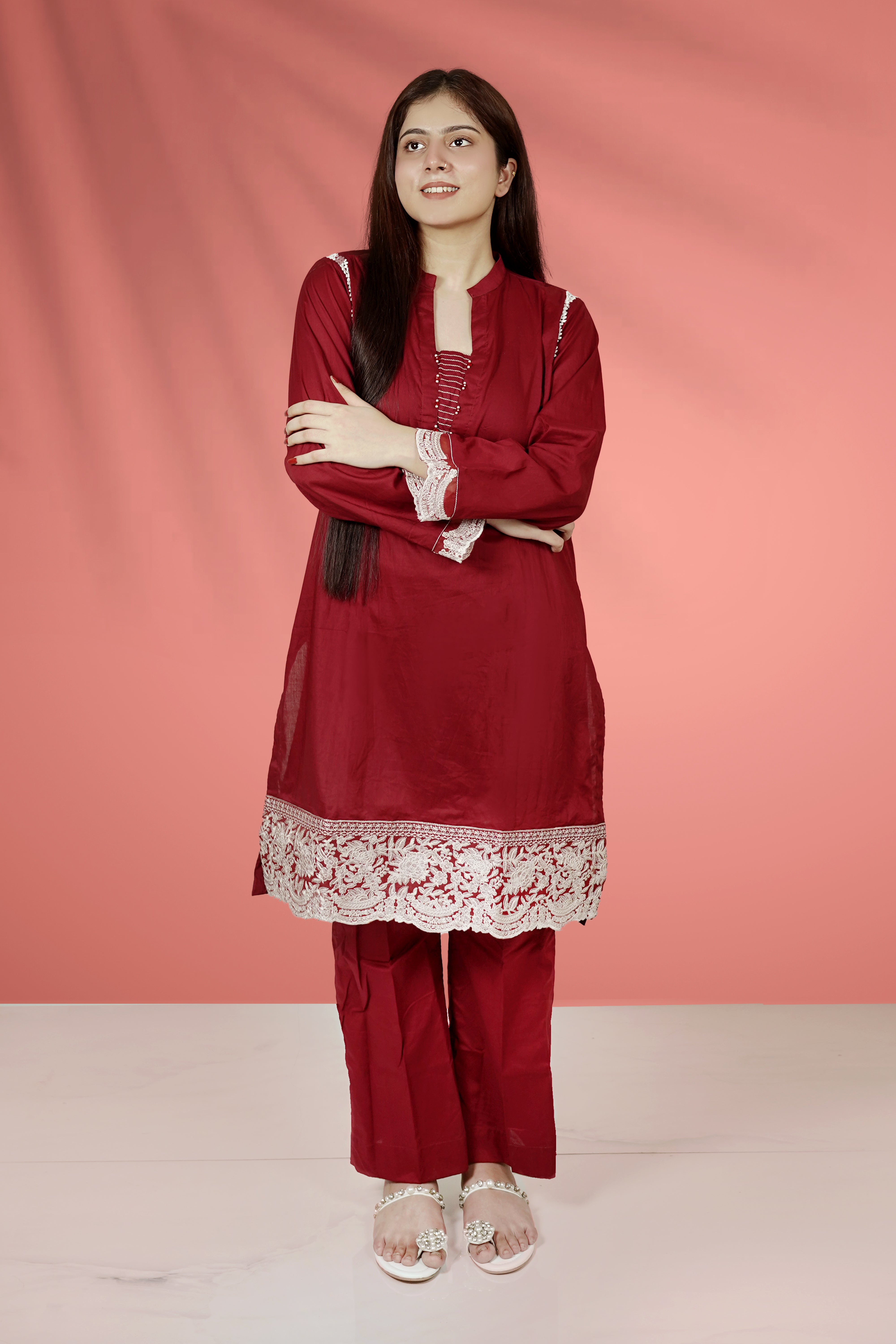 Urban Cut 2 Piece Cotton Embroidered Suit