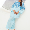 Nairah Stitched Co Ords Summer Suit-Aqua Blue