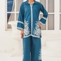 Nairah Stitched Co Ords Summer Suit-Teal Bloom