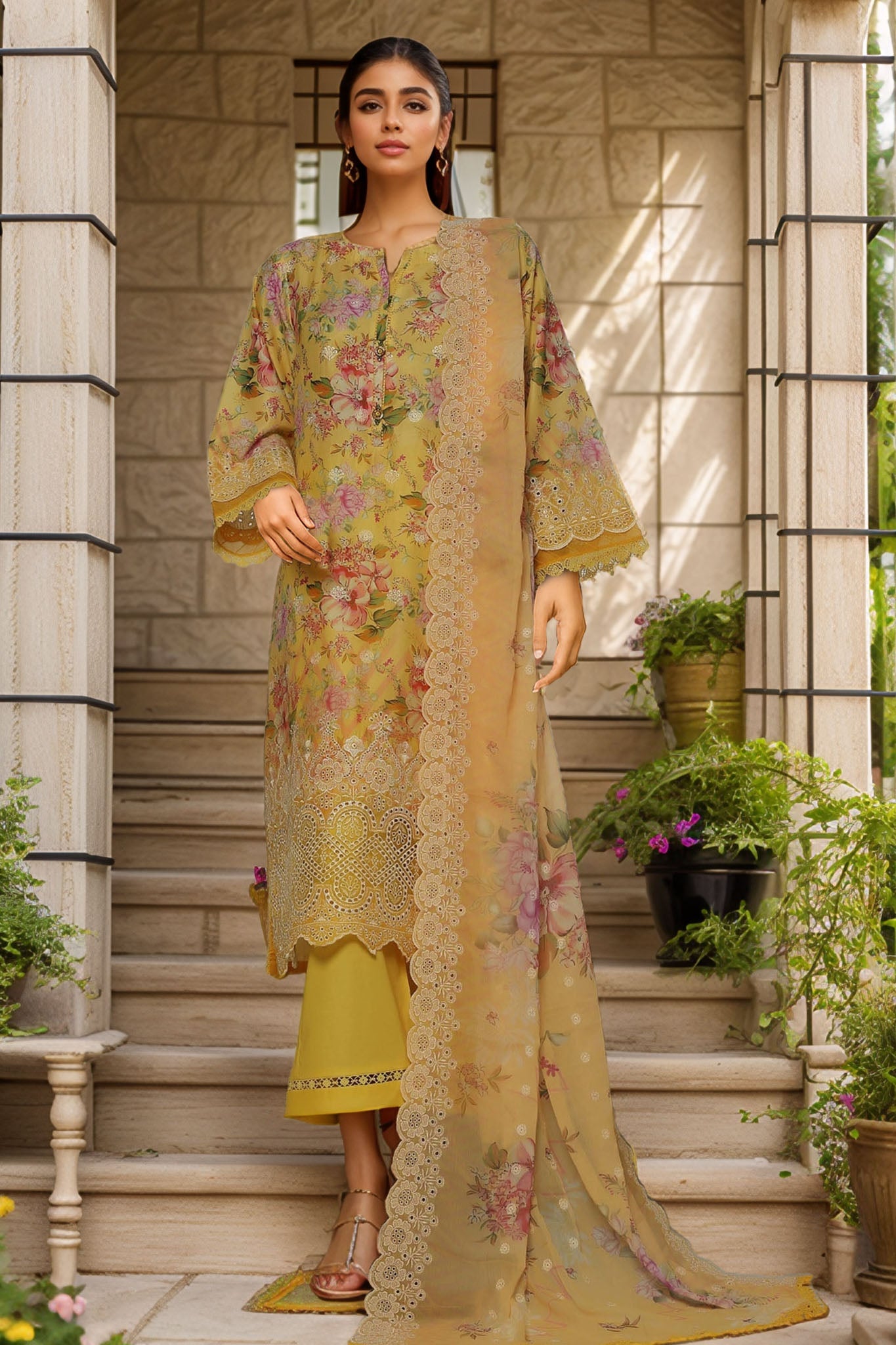 Laser Fusion By Sada Bahar Stitched 3 Piece Chikankari Collection'2025-CKP-Yellow