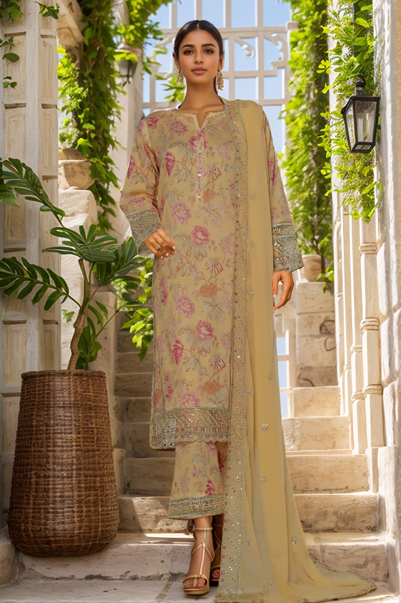 Malika By Sada Bahar Stitched 3 Piece Emb Festive Vol-02 Collection'2025-D-66-Yellow