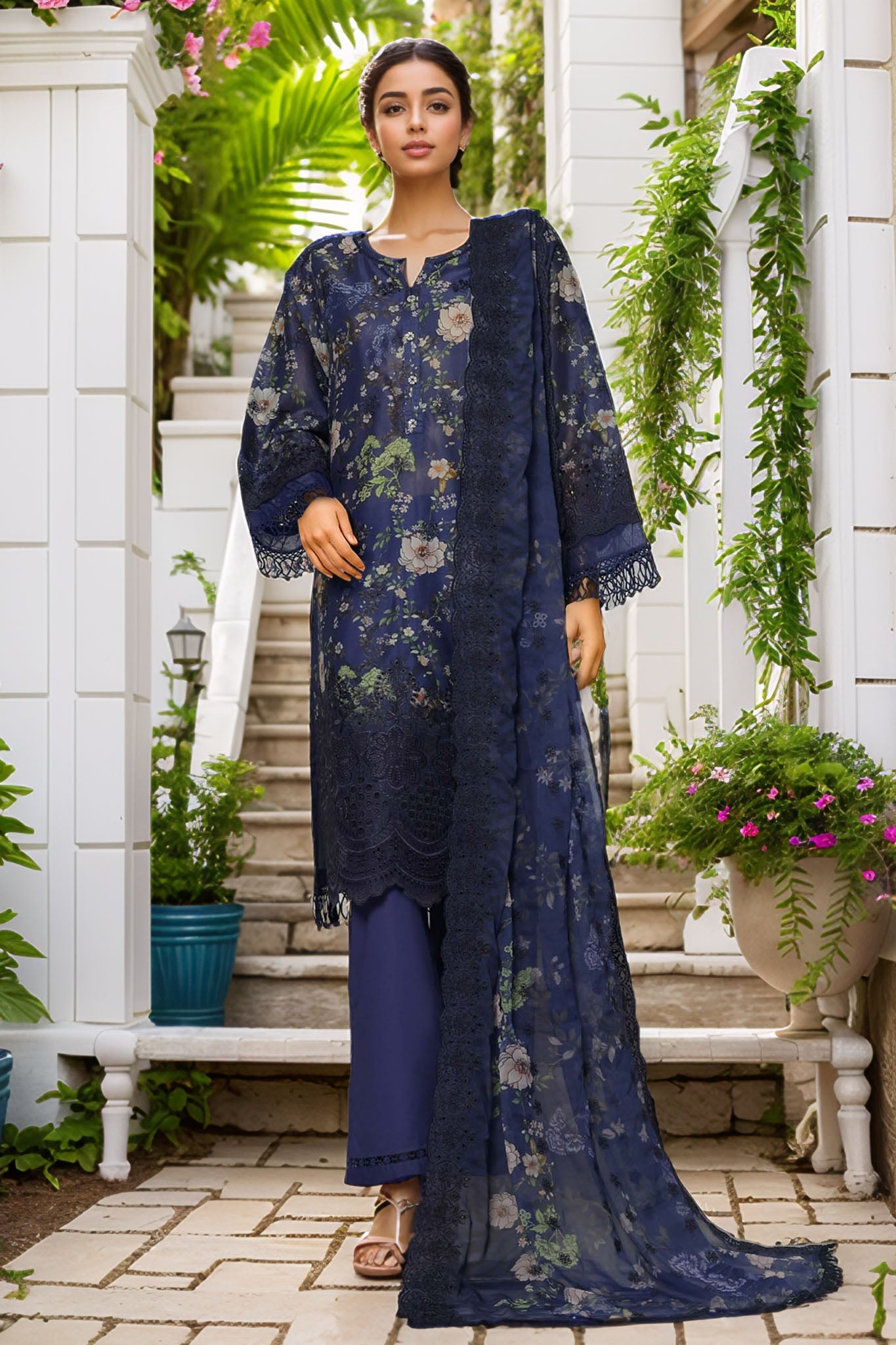 Laser Fusion By Sada Bahar Stitched 3 Piece Chikankari Collection'2025-CKP-Blue