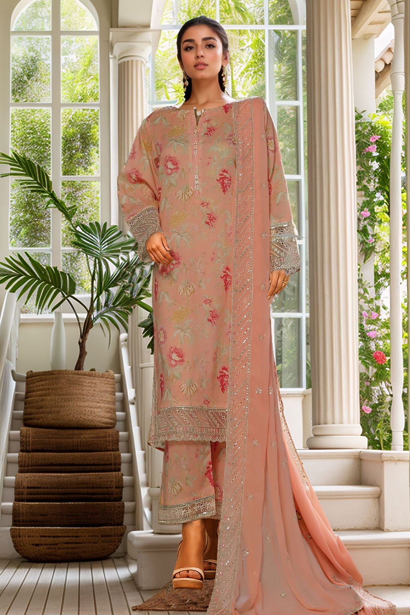 Malika By Sada Bahar Stitched 3 Piece Emb Festive Vol-02 Collection'2025-D-62-Pink